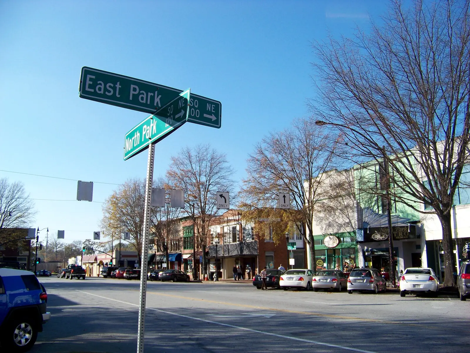 Shops along East Park Square in downtown Marietta