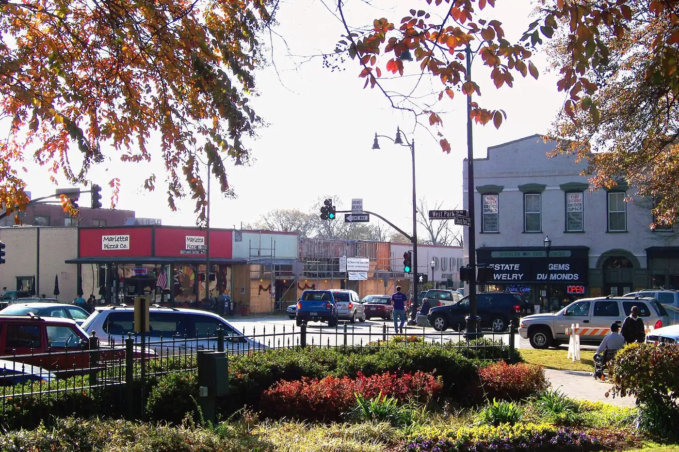 Fall leaves over the gardens of Glover Park on Marietta Square, home of HarvestFest