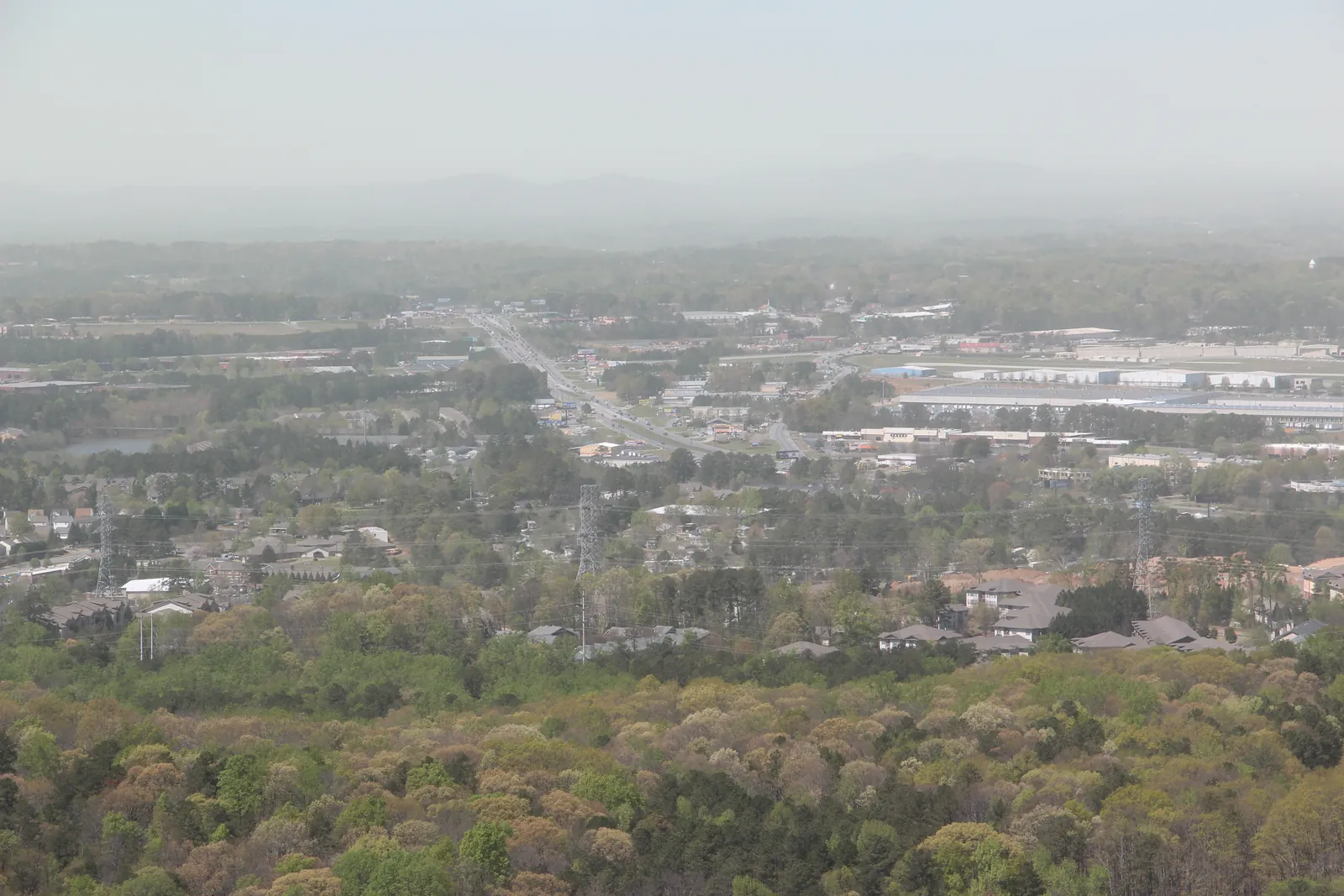 Cobb Parkway and the suburbs of Cobb County, seen from the slopes of Kennesaw Mountain