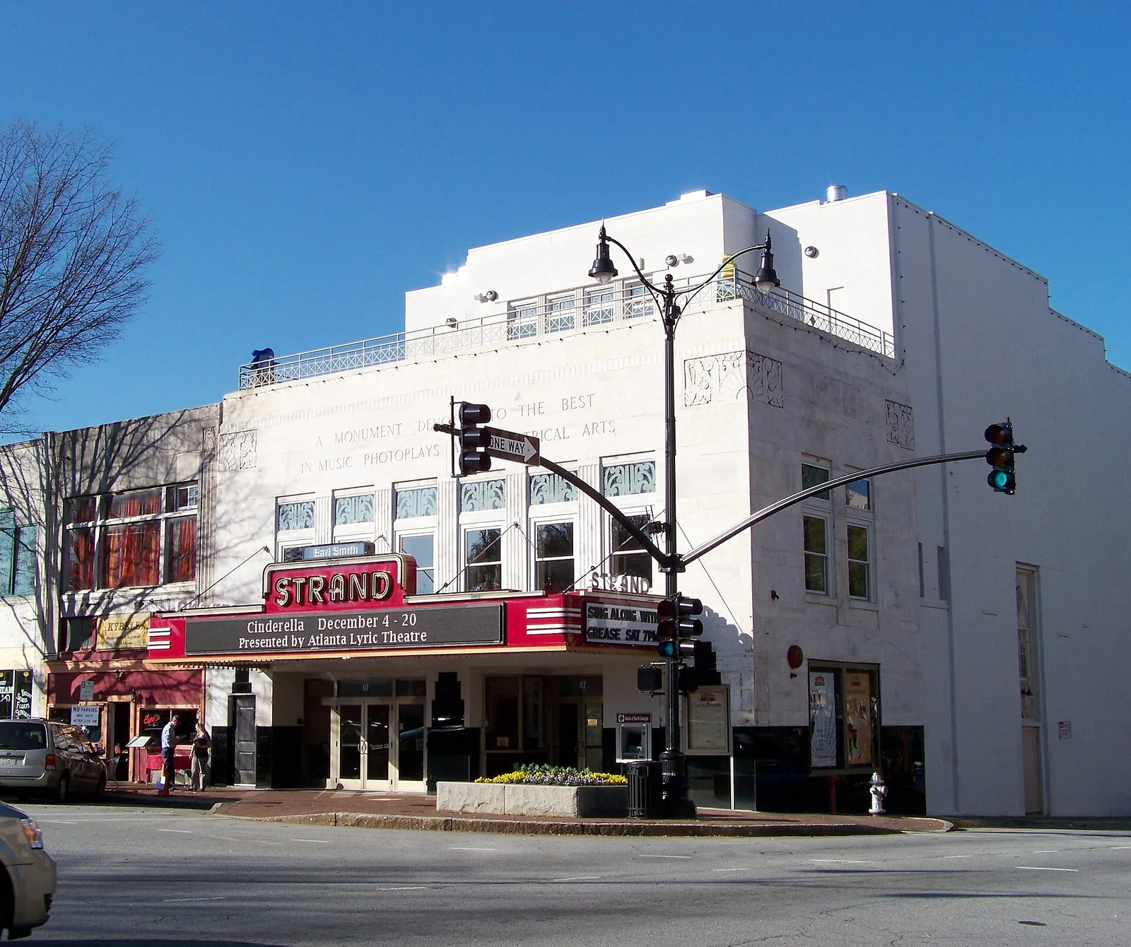 The Earl and Rachel Smith Strand Theatre and its red marquee on North Park Square in downtown Marietta