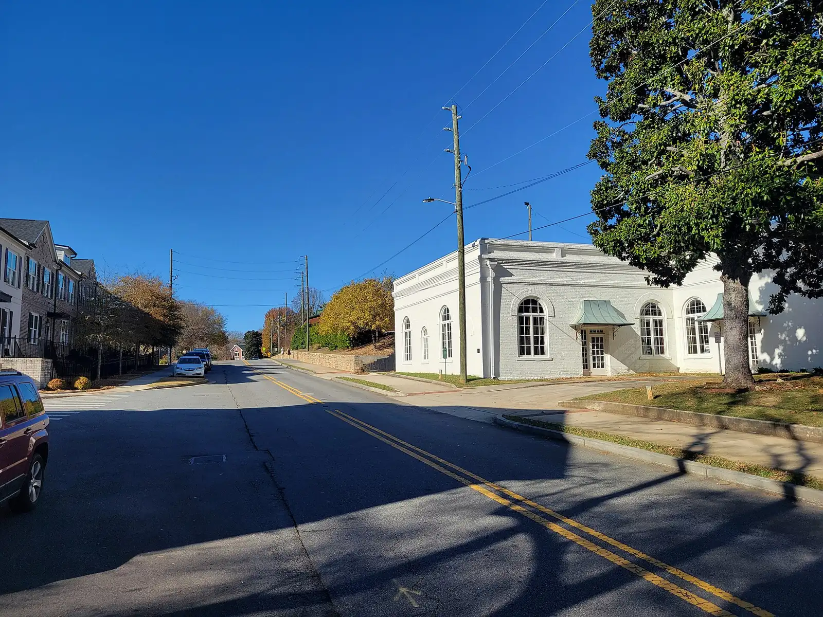 The historic Marietta Waterworks building, with power lines along the street
