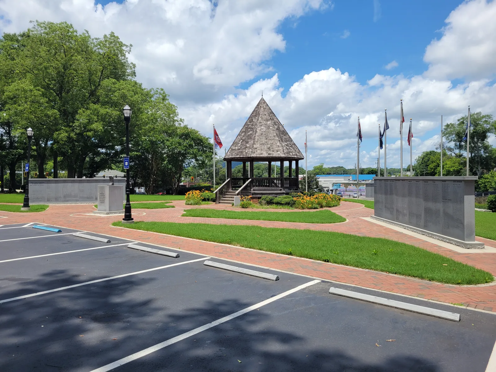 The gazebo and flags at Brown Park, a city park at 358 W. Atlanta St.