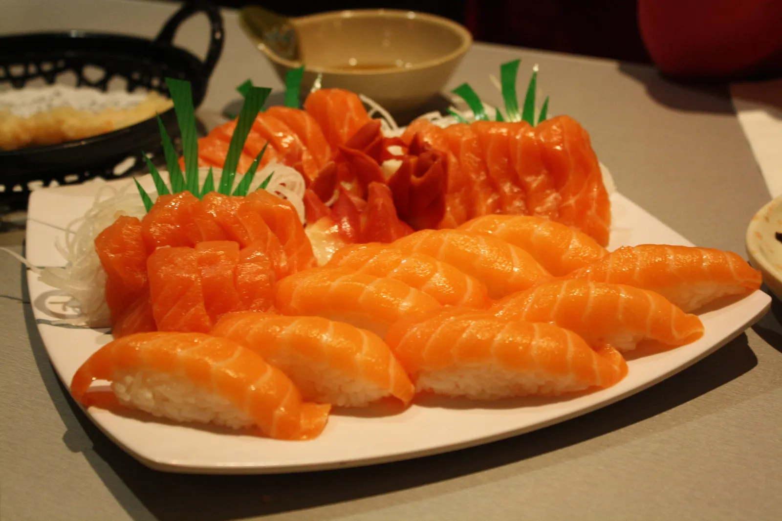 A platter of salmon sushi and sashimi. The photo was not taken at a Marietta restaurant.